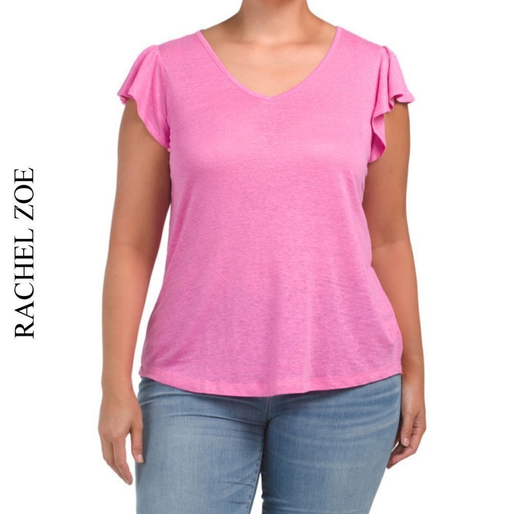 NWT Rachel Zoe Plus Linen Flutter Sleeve T-Shirt